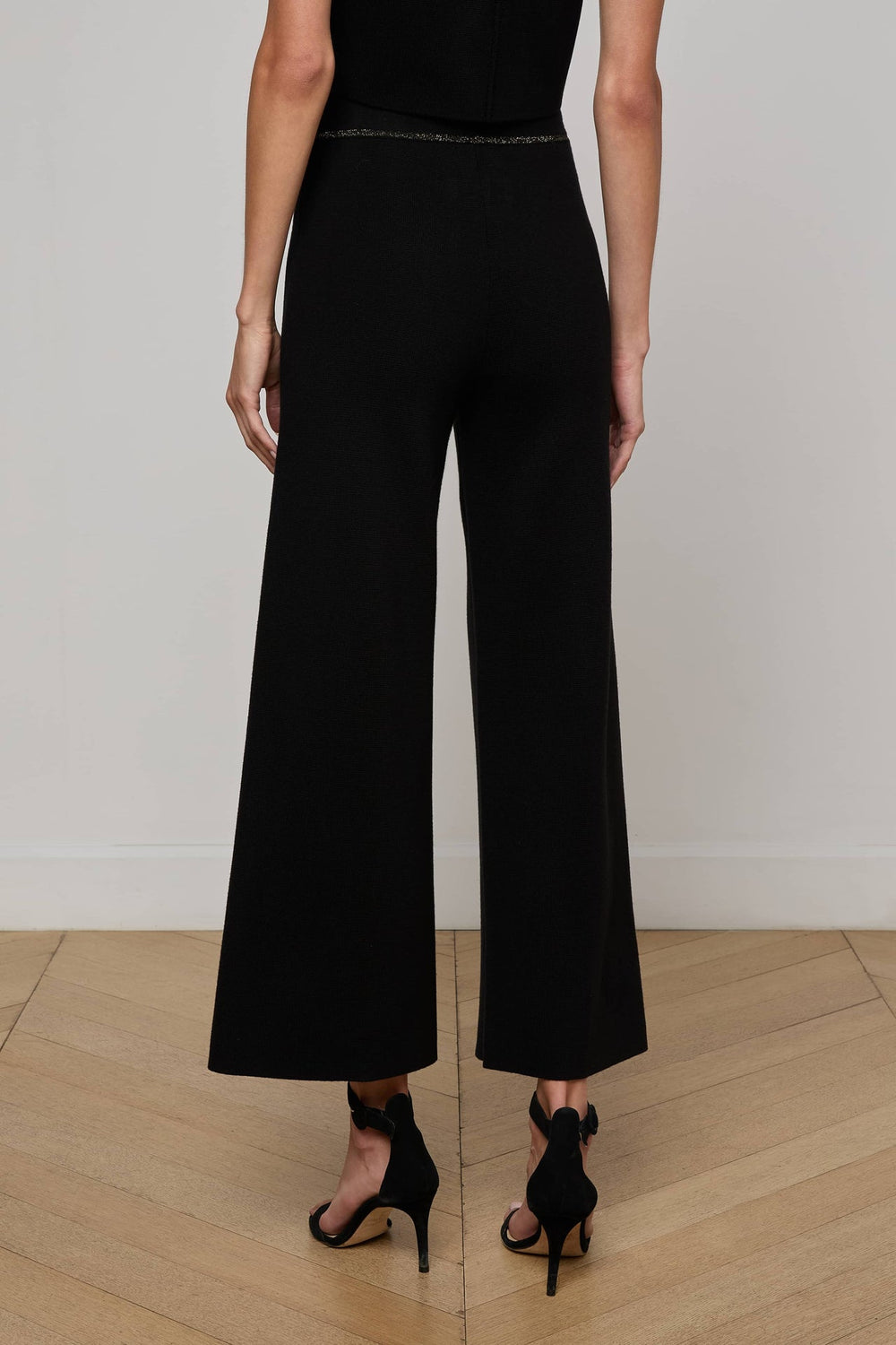 Madrid Wide Leg Knit Pant in Black/Gold | L'AGENCE discount