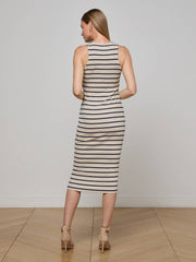 Nura Midi Tank Dress in Oat/Navy Stripe | L'AGENCE sale