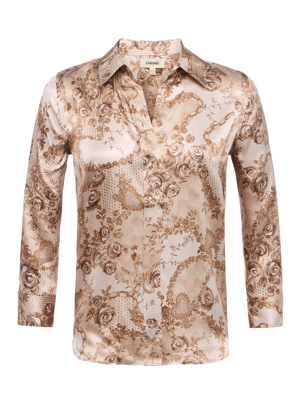 Dani Silk Blouse in Toasted Almond Lace Print | L'AGENCE near me