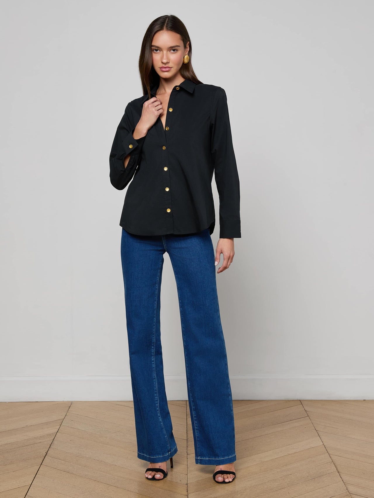 Ellery Button-Down Shirt in Black/Gold | L'AGENCE sale
