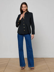 Ellery Button-Down Shirt in Black/Gold | L'AGENCE sale