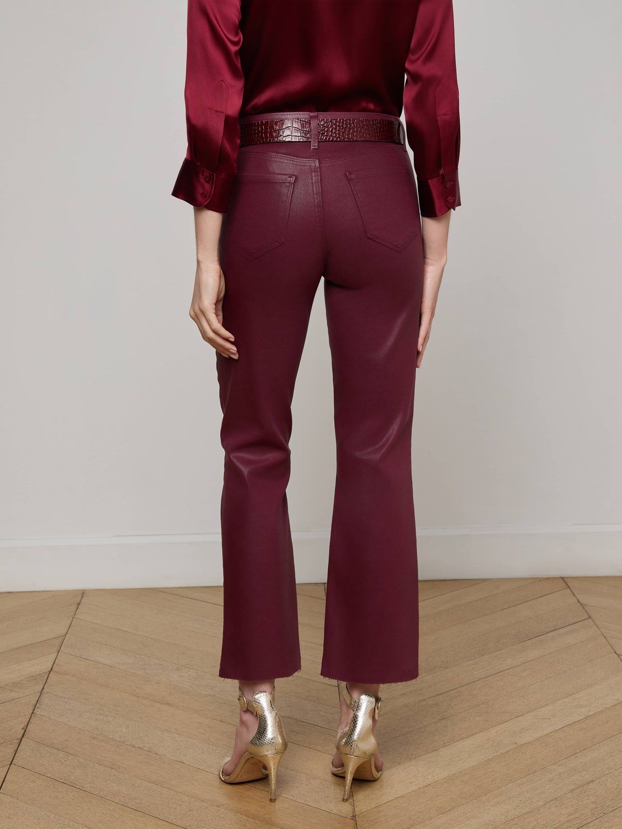 Kendra Coated Cropped Flare Jean in Dark Port Coated | L'AGENCE near me