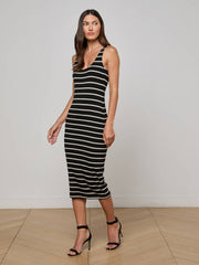 Ivanna Midi Tank Dress in Black/Oat Stripe | L'AGENCE Women