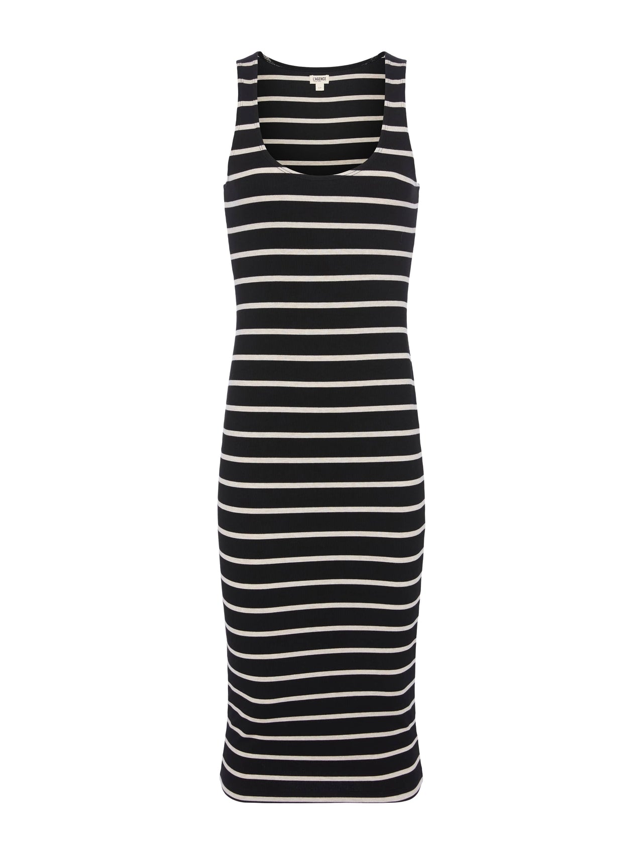Ivanna Midi Tank Dress in Black/Oat Stripe | L'AGENCE Women
