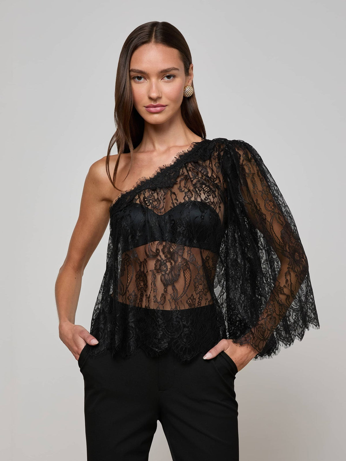 Vianna Lace Top in Black | L'AGENCE Women