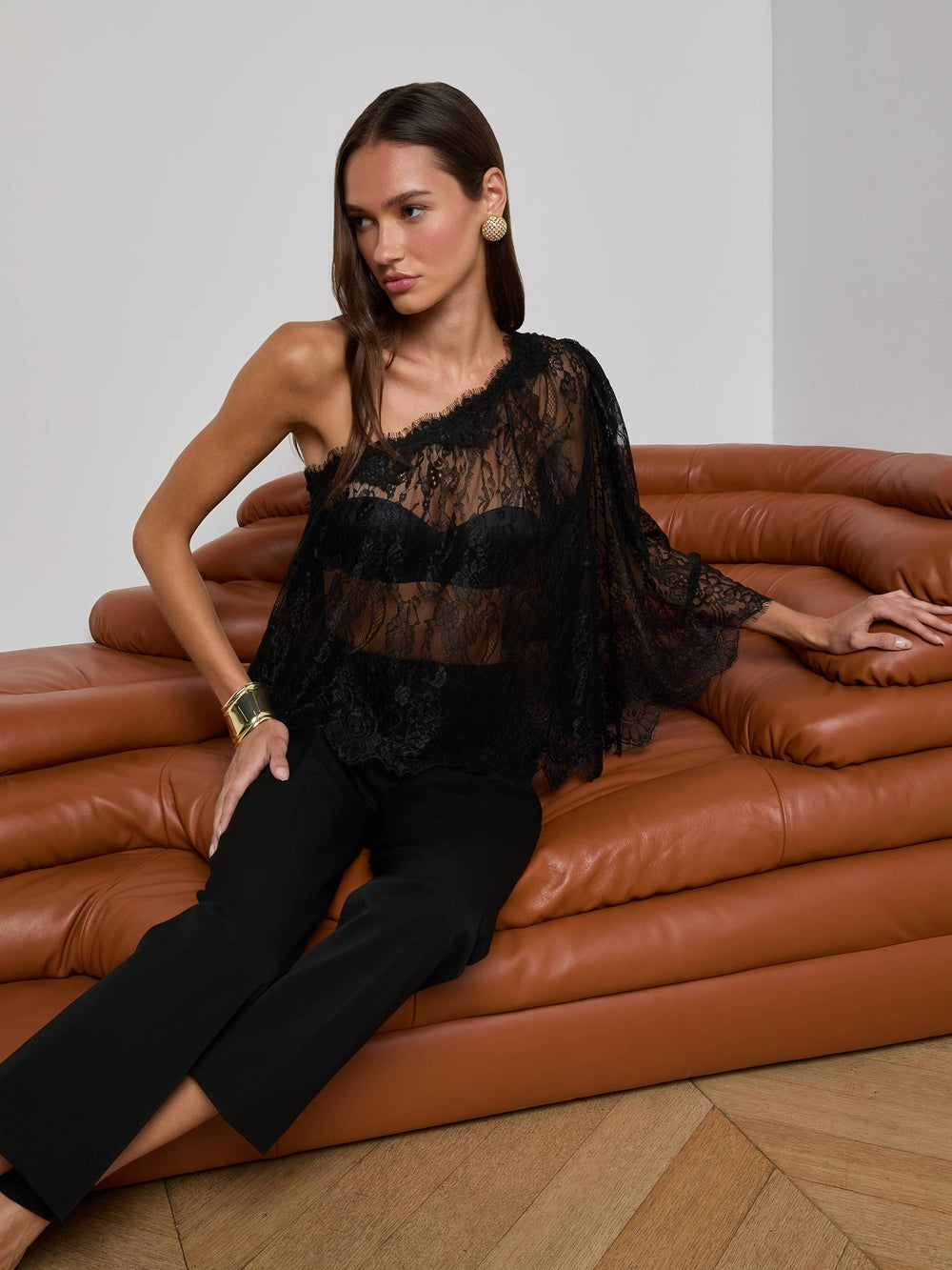 Vianna Lace Top in Black | L'AGENCE Women