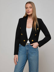 Elio Cropped Knit Blazer in Black/Gold | L'AGENCE online