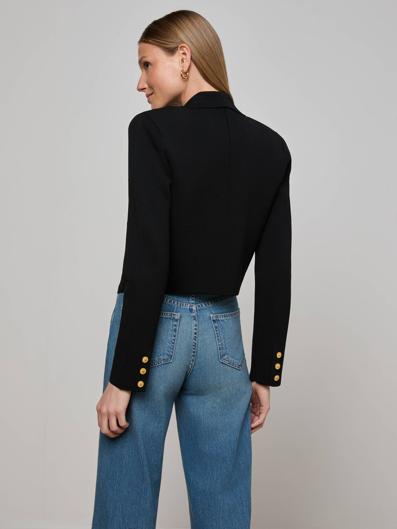 Elio Cropped Knit Blazer in Black/Gold | L'AGENCE online
