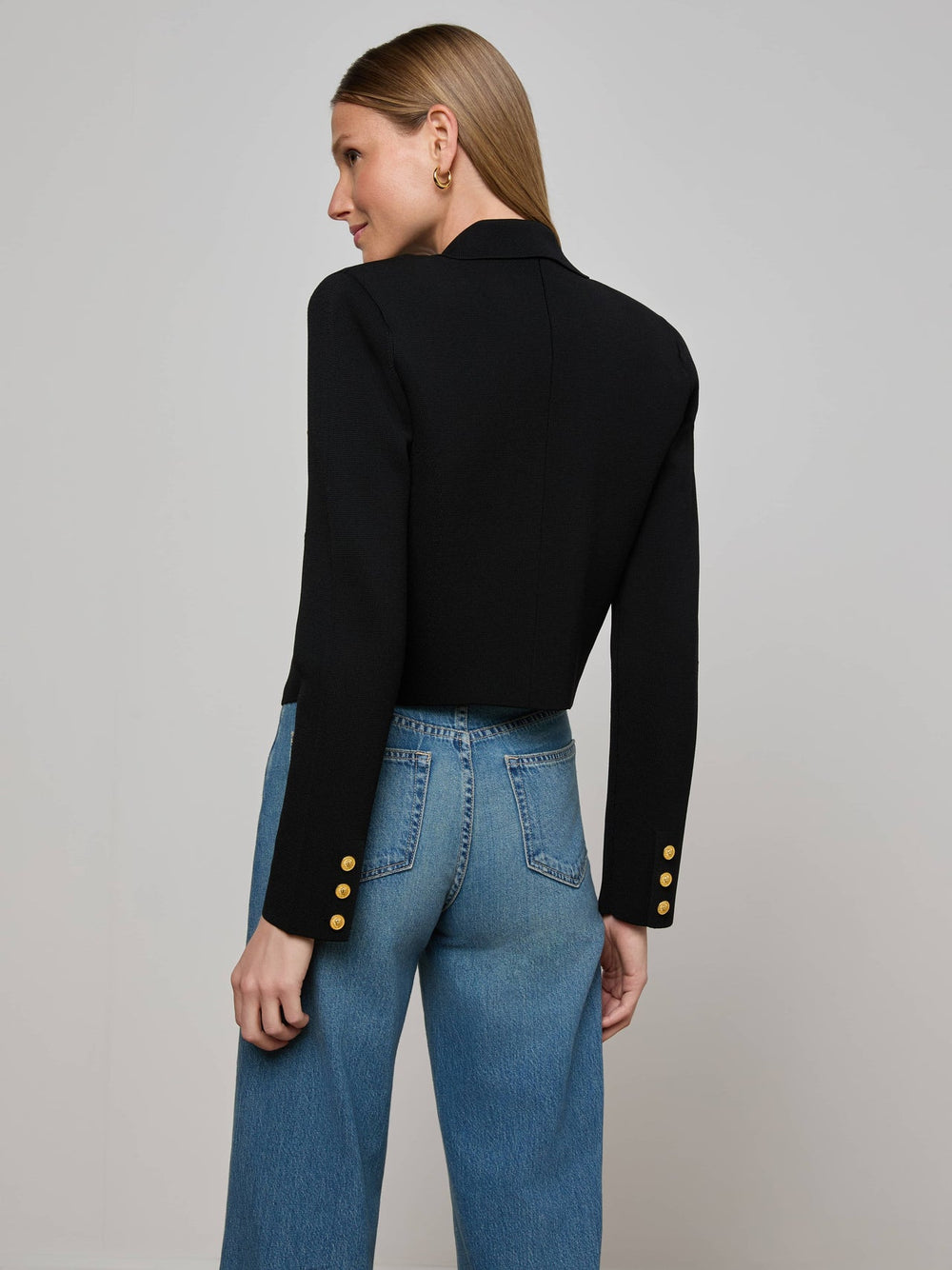Elio Cropped Knit Blazer in Black/Gold | L'AGENCE online