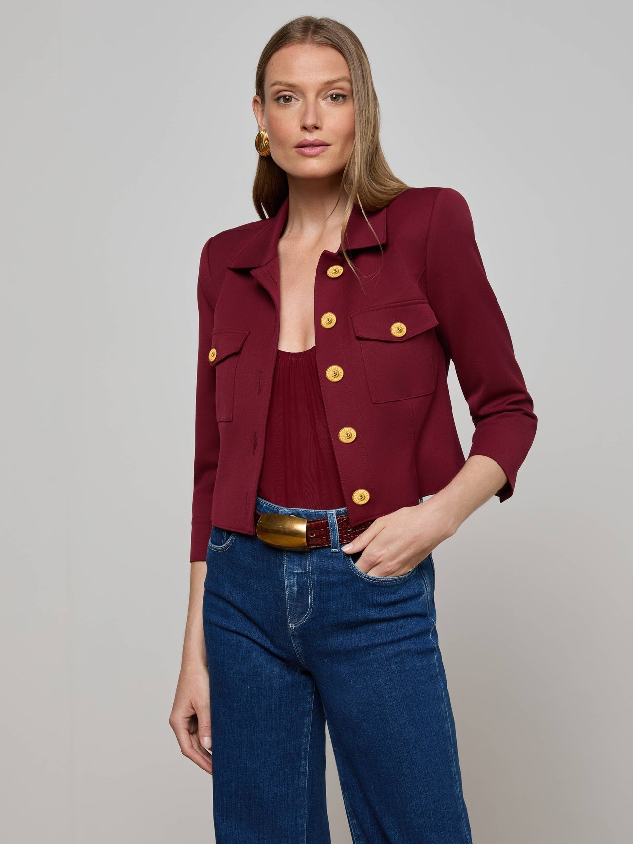 Kumi Cropped Jacket in Black Cherry | L'AGENCE US