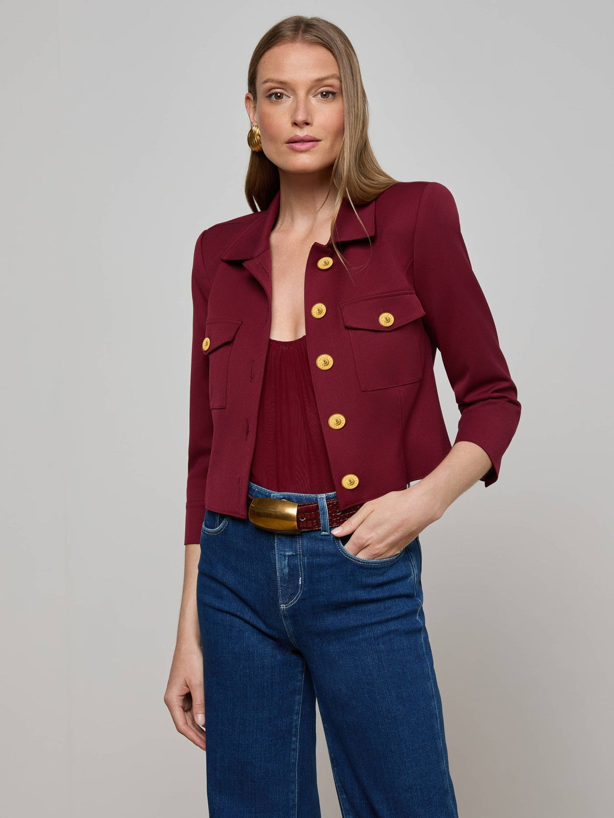 Kumi Cropped Jacket in Black Cherry | L'AGENCE US