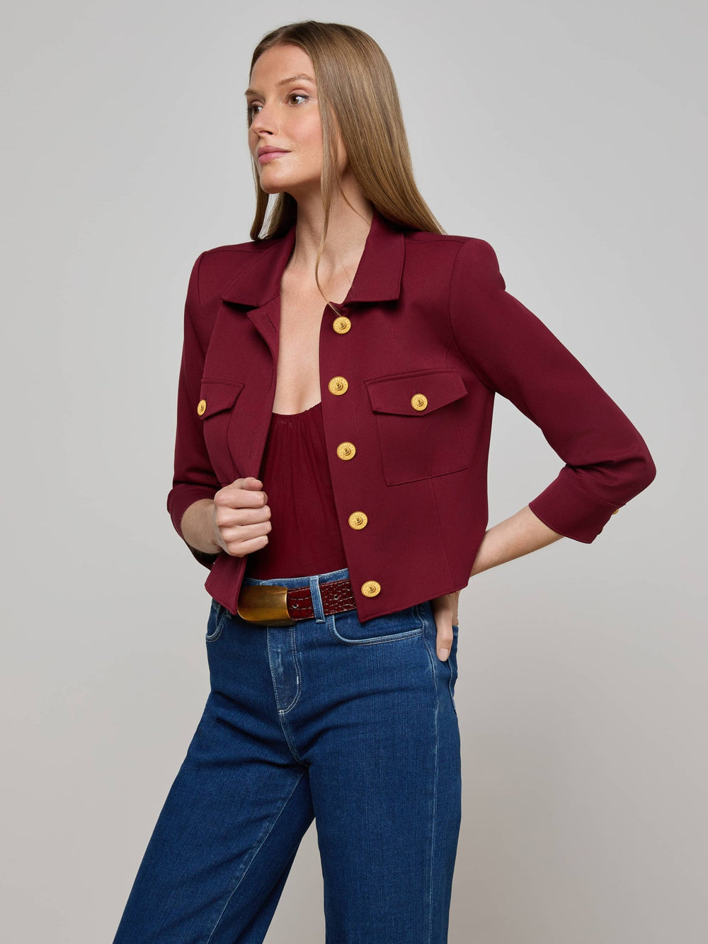 Kumi Cropped Jacket in Black Cherry | L'AGENCE US