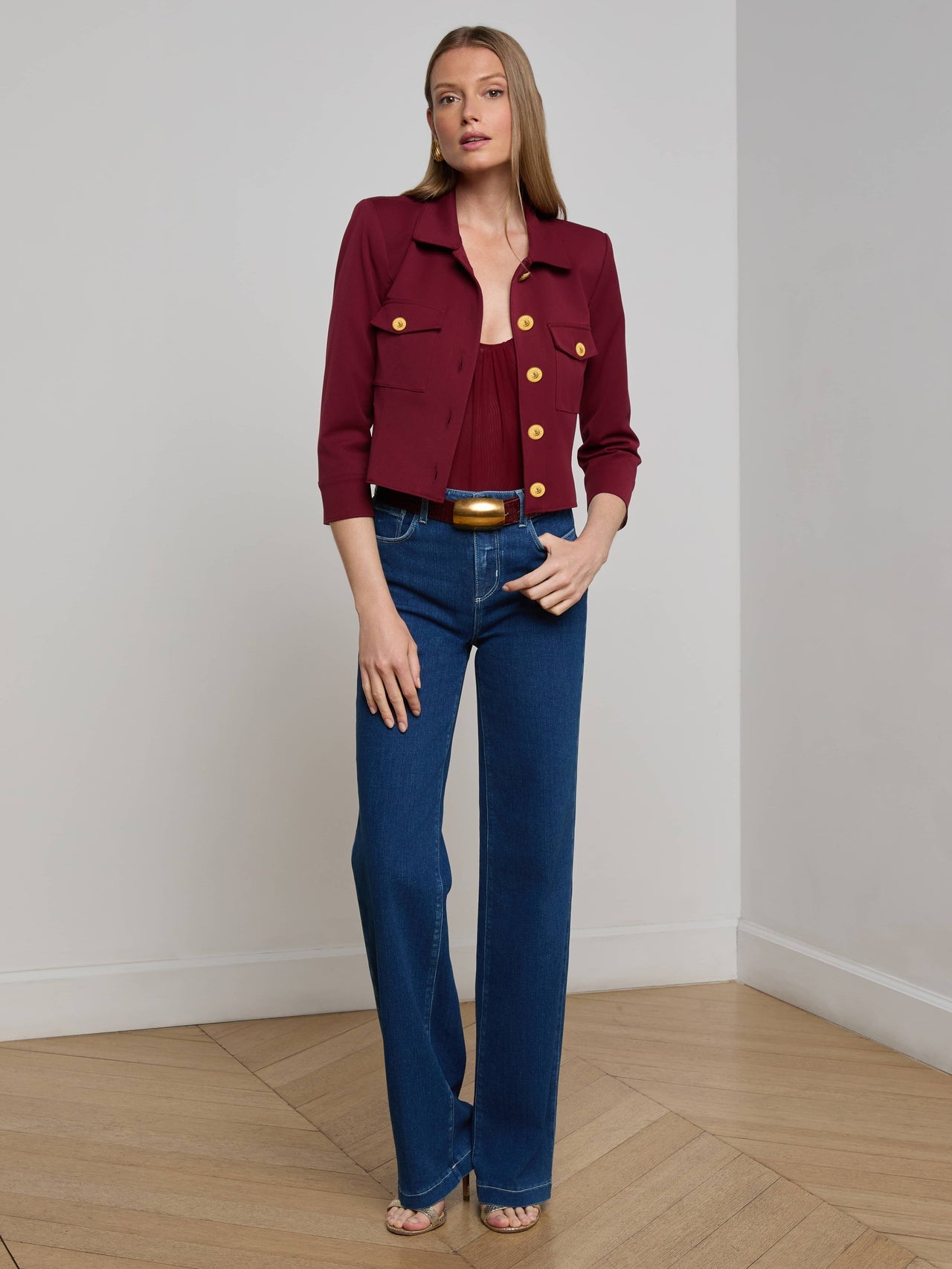 Kumi Cropped Jacket in Black Cherry | L'AGENCE US
