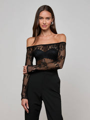 Peonie Lace Bodysuit in Black | L'AGENCE near me