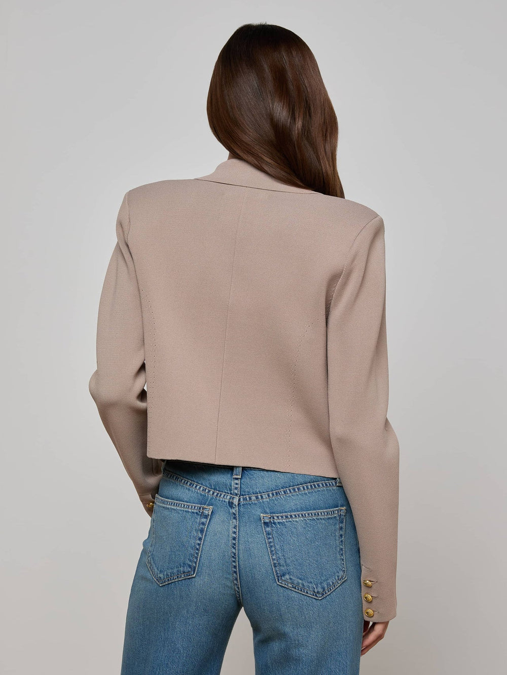Elio Cropped Knit Blazer in Pale Khaki/Gold | L'AGENCE near me