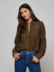 Ellery Eyelet Shirt in Pine | L'AGENCE sale