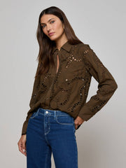 Ellery Eyelet Shirt in Pine | L'AGENCE sale