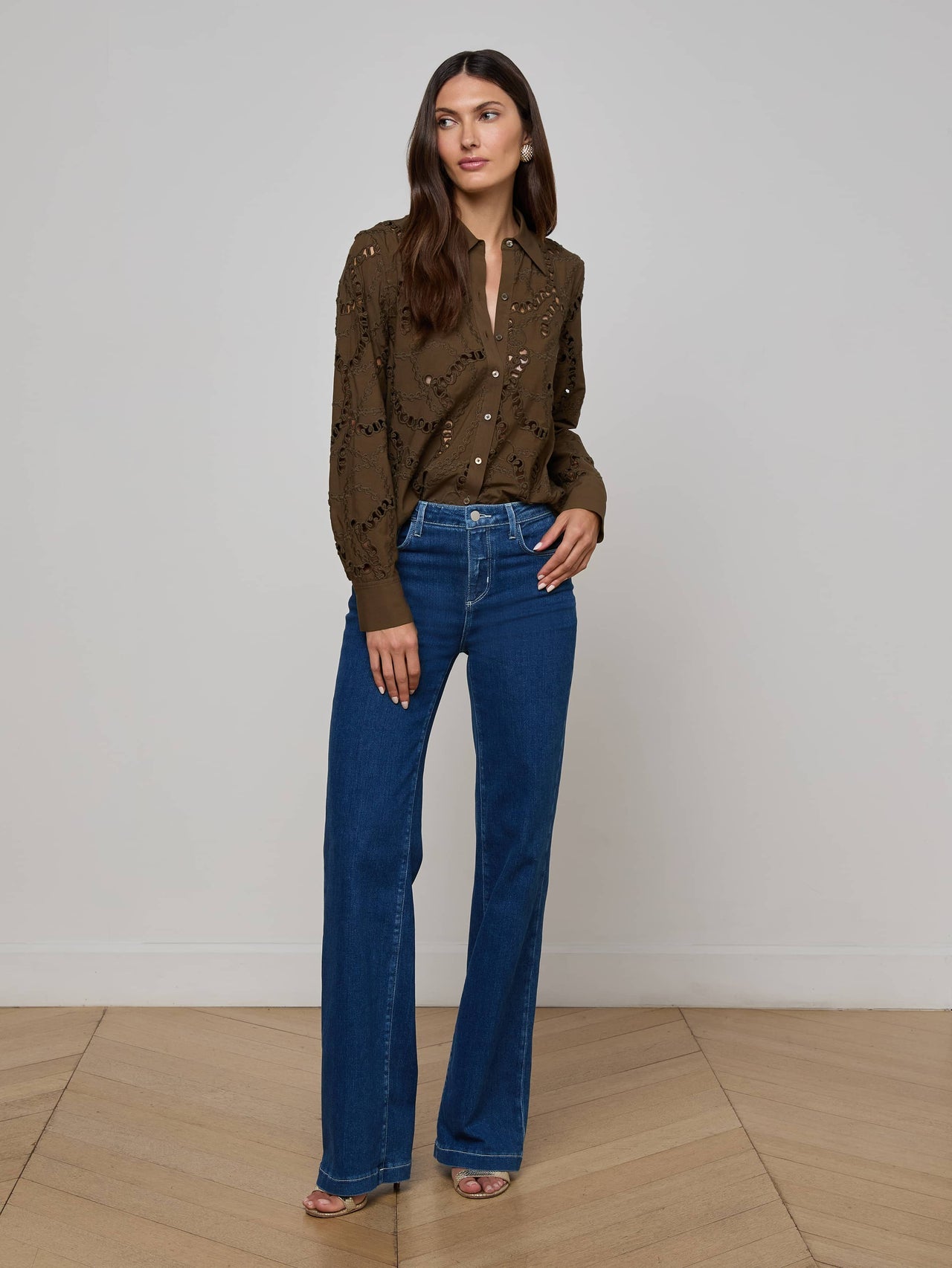 Ellery Eyelet Shirt in Pine | L'AGENCE sale