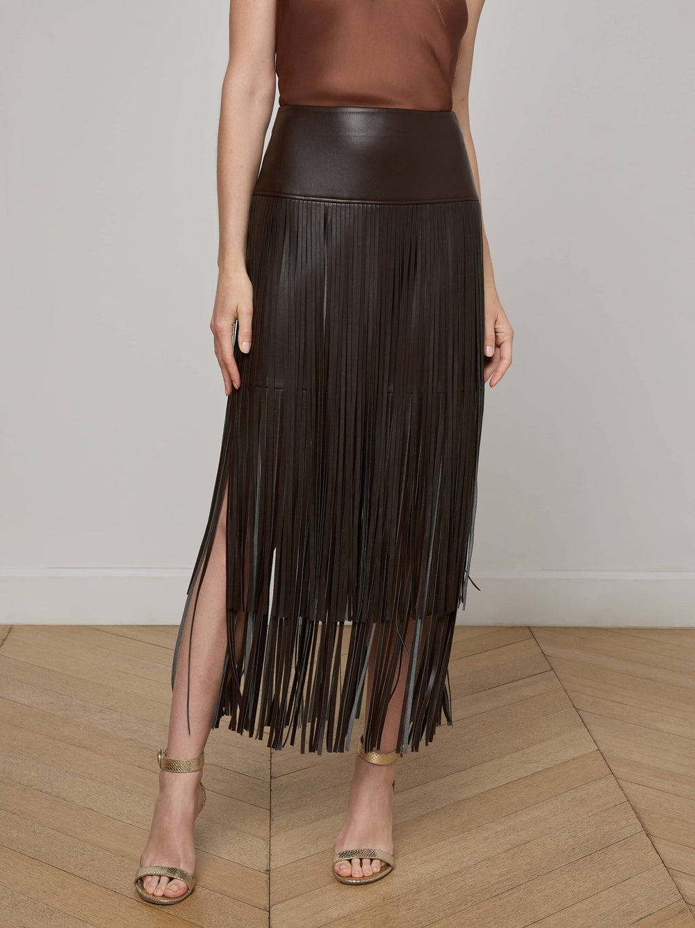 Karolina Fringe Skirt in Coffee Bean | L'AGENCE for sale