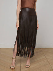 Karolina Fringe Skirt in Coffee Bean | L'AGENCE for sale