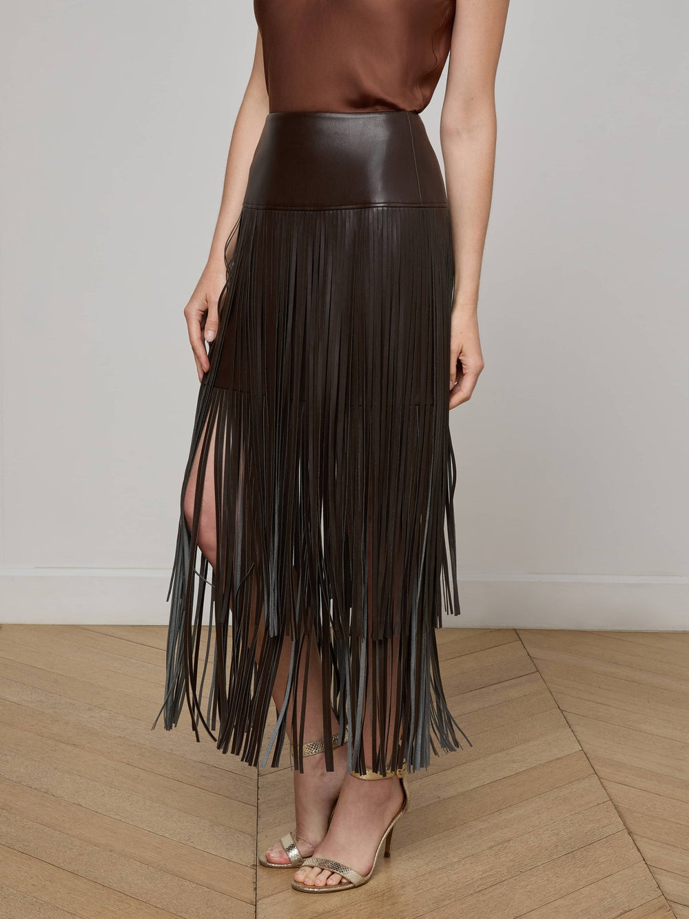 Karolina Fringe Skirt in Coffee Bean | L'AGENCE for sale