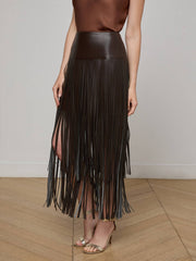 Karolina Fringe Skirt in Coffee Bean | L'AGENCE for sale
