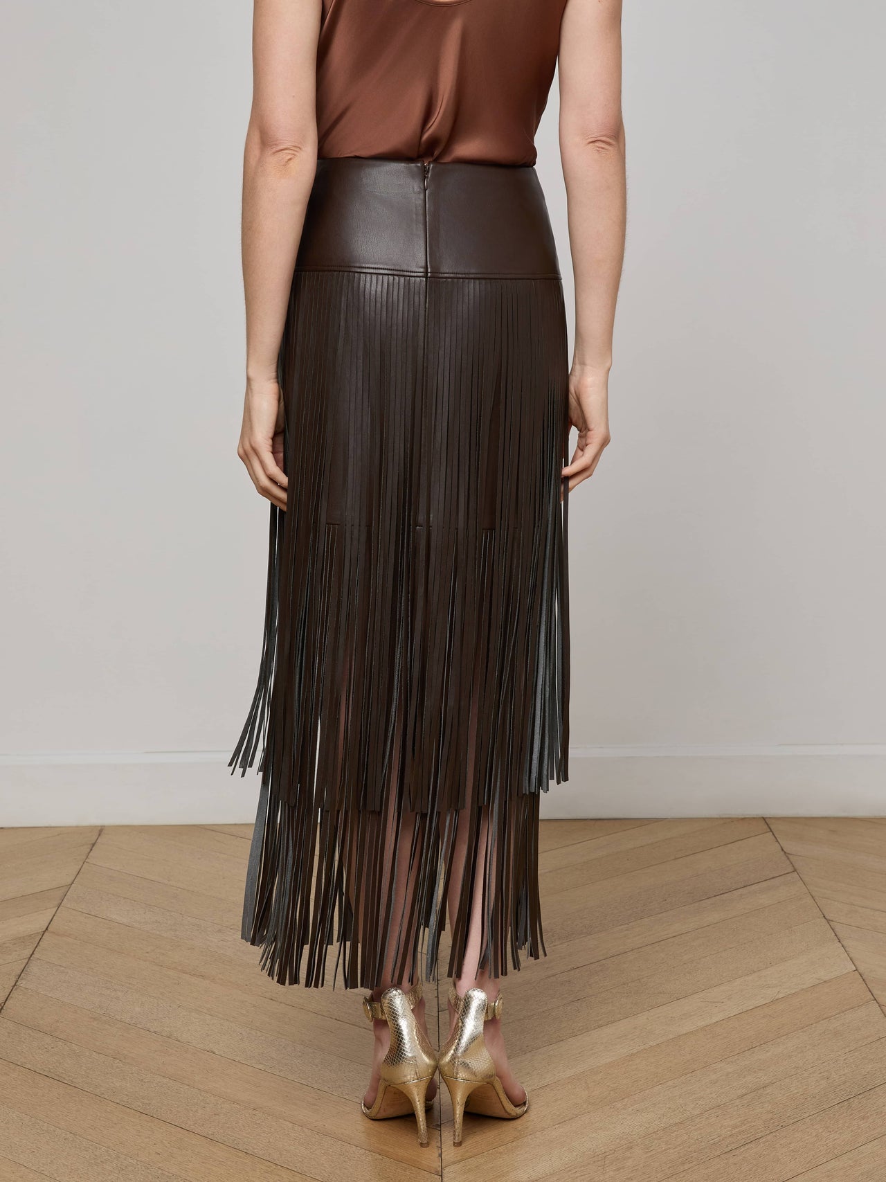 Karolina Fringe Skirt in Coffee Bean | L'AGENCE for sale