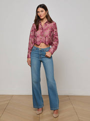 Akemi Cropped Lace Blouse in Mauve Multi Colored Eyelet | L'AGENCE online