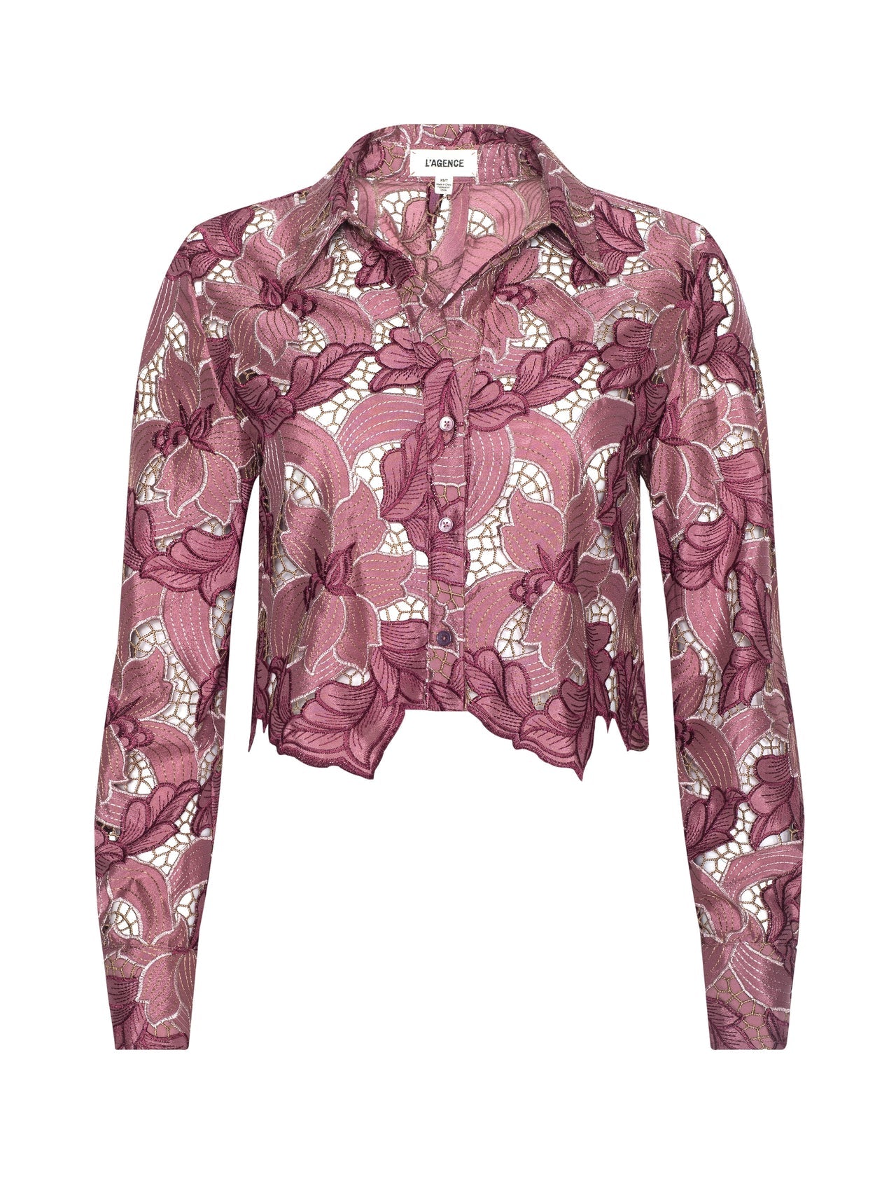 Akemi Cropped Lace Blouse in Mauve Multi Colored Eyelet | L'AGENCE online
