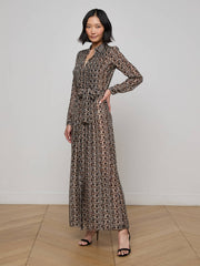 Klaudia Silk Shirt Dress in Black Multi Large Geo Print | L'AGENCE for sale