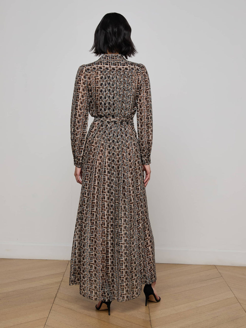 Klaudia Silk Shirt Dress in Black Multi Large Geo Print | L'AGENCE for sale