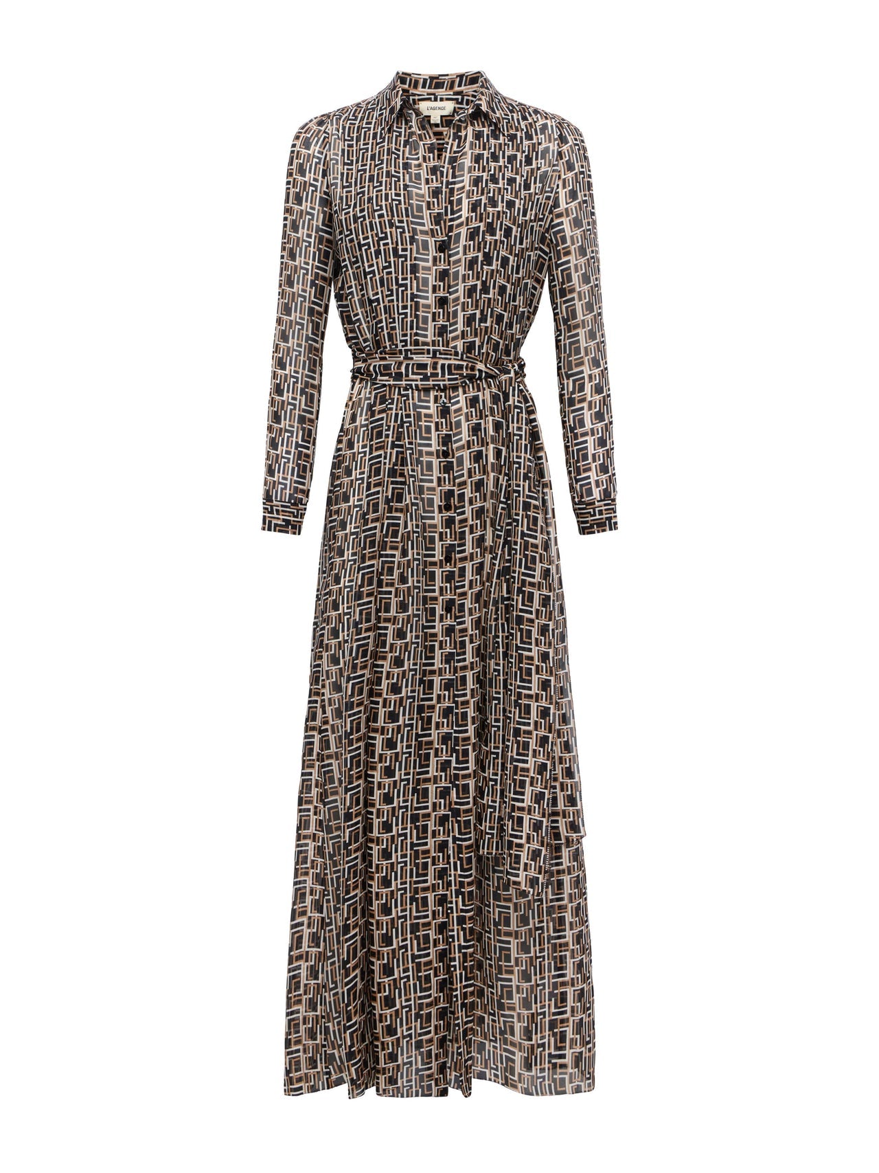 Klaudia Silk Shirt Dress in Black Multi Large Geo Print | L'AGENCE for sale