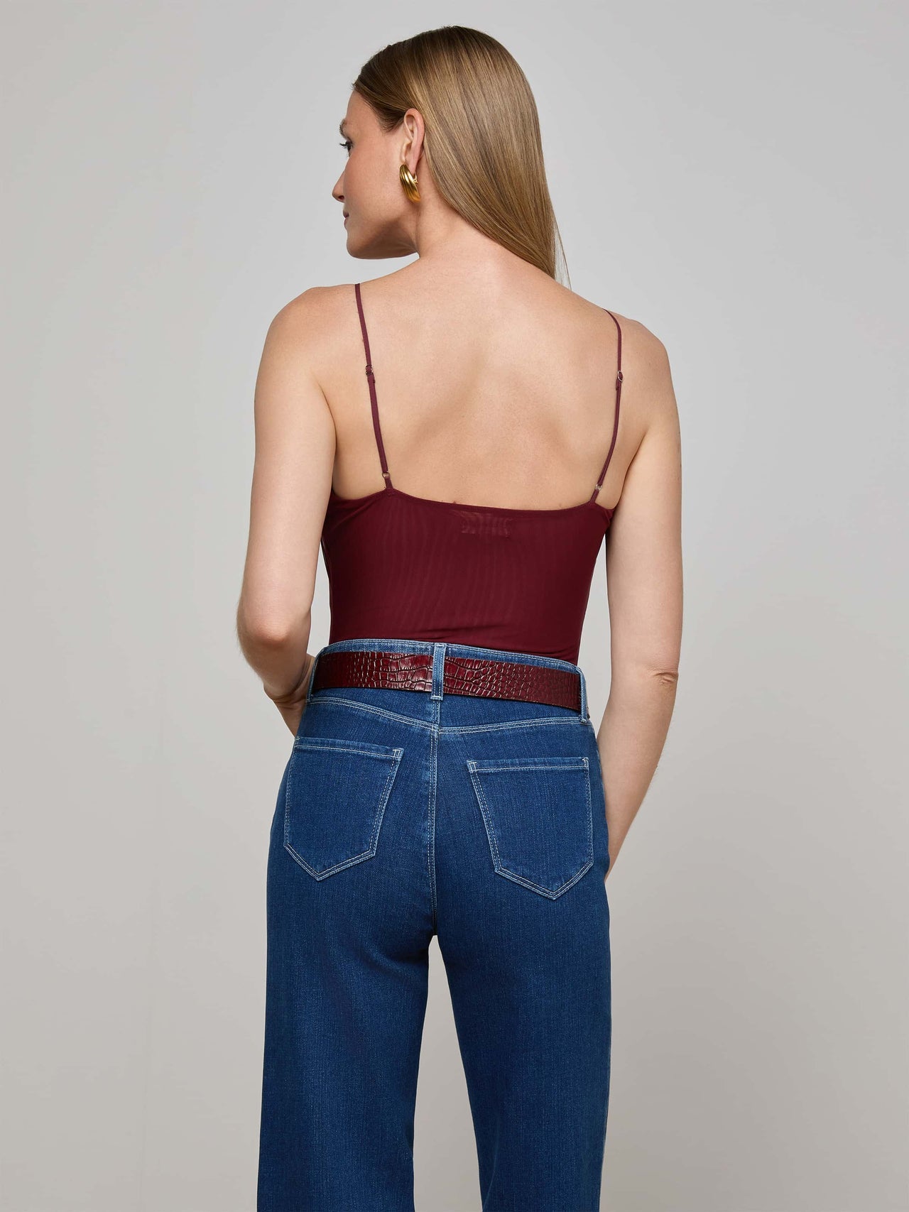 Gelina Mesh Bodysuit in Black Cherry | L'AGENCE discount
