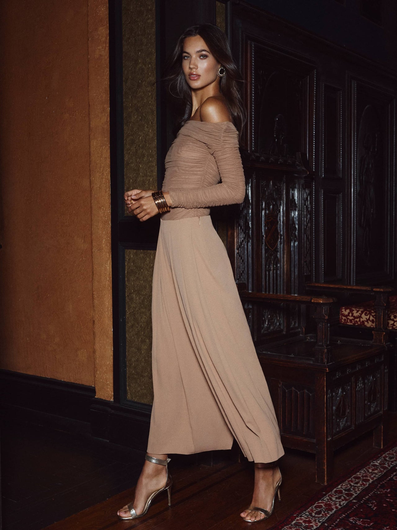 Poppie Off-The-Shoulder Bodysuit in Cinnamon Swirl | L'AGENCE online