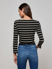 Lucille Striped Boatneck Top in Black/Oat Stripe | L'AGENCE for sale