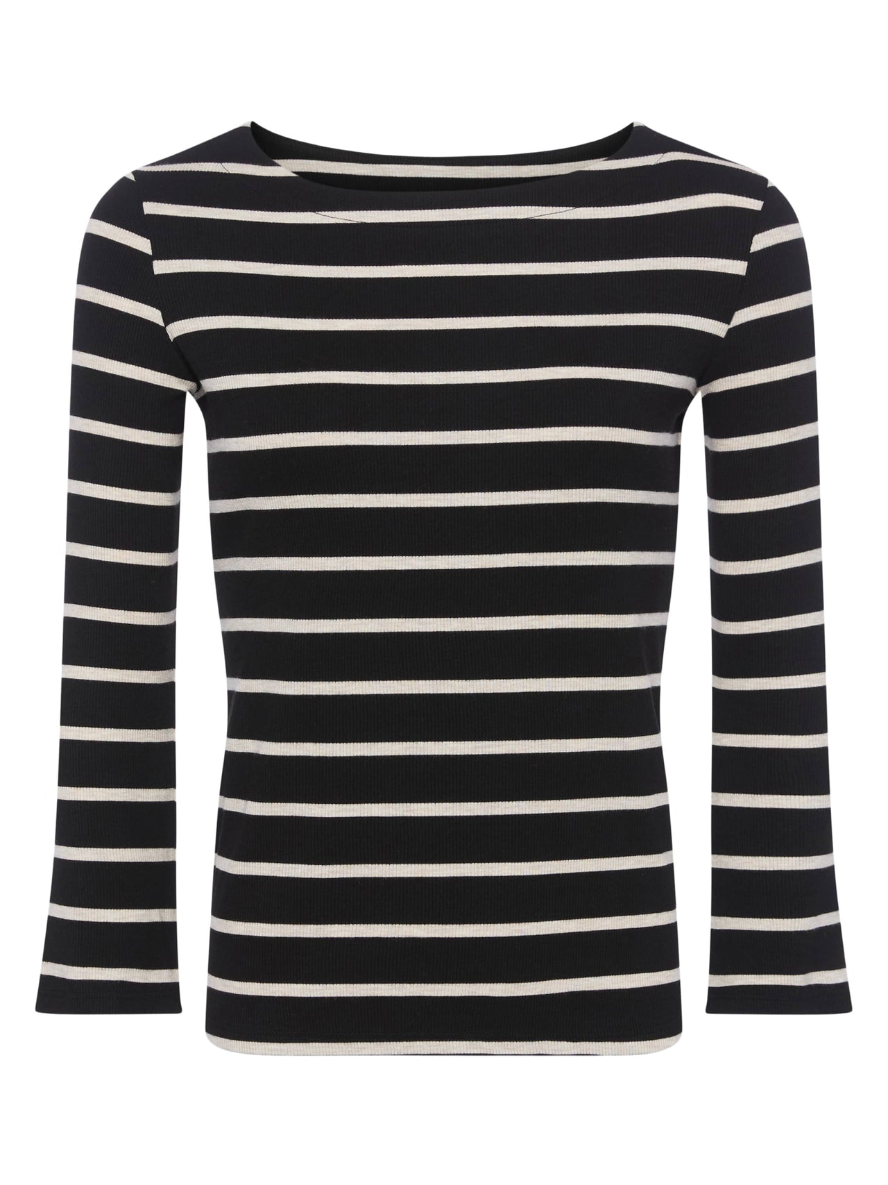 Lucille Striped Boatneck Top in Black/Oat Stripe | L'AGENCE for sale