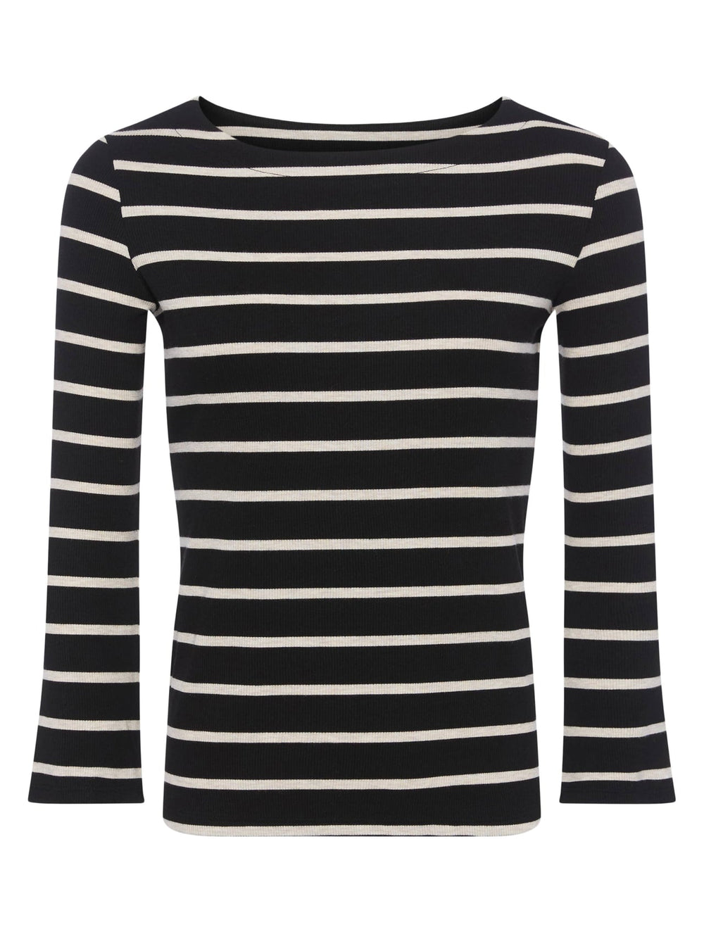 Lucille Striped Boatneck Top in Black/Oat Stripe | L'AGENCE for sale