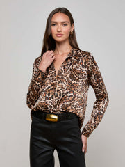 Tyler Silk Blouse in Cinnamon Sw Psly Lprd | L'AGENCE discount