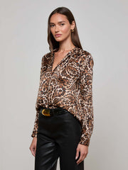 Tyler Silk Blouse in Cinnamon Sw Psly Lprd | L'AGENCE discount