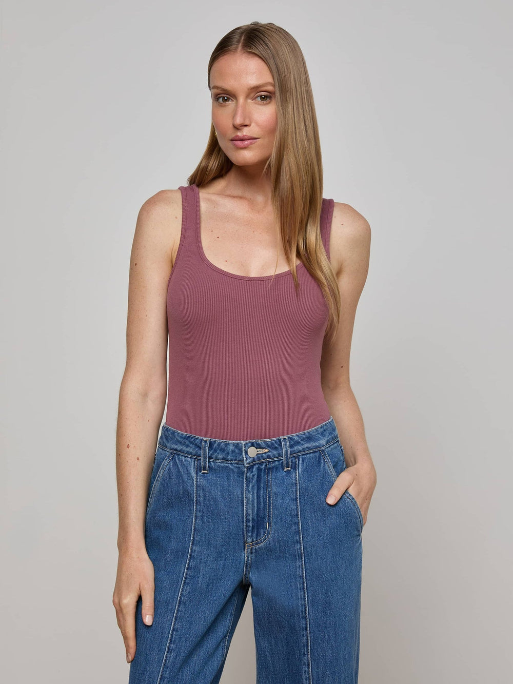 Nica Scoopneck Bodysuit in Deep Mauve | L'AGENCE online