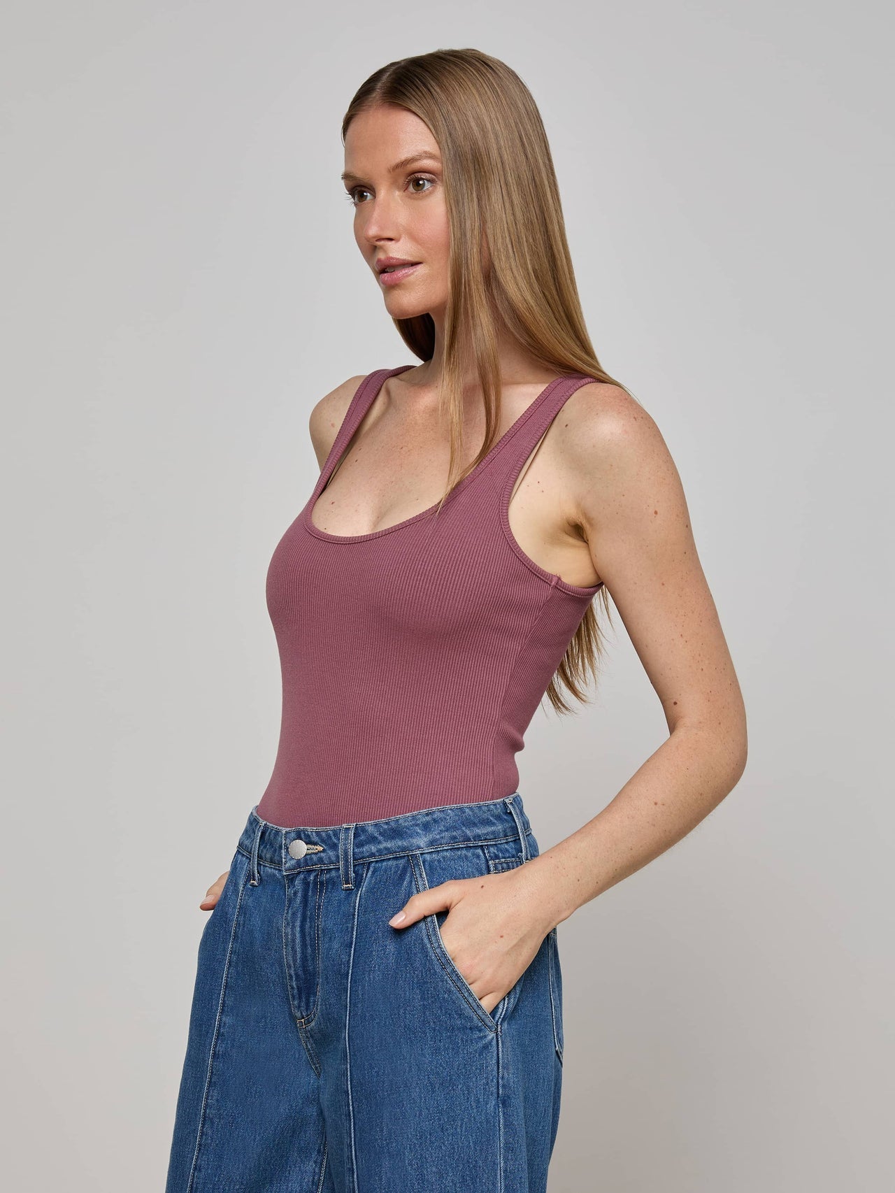 Nica Scoopneck Bodysuit in Deep Mauve | L'AGENCE online