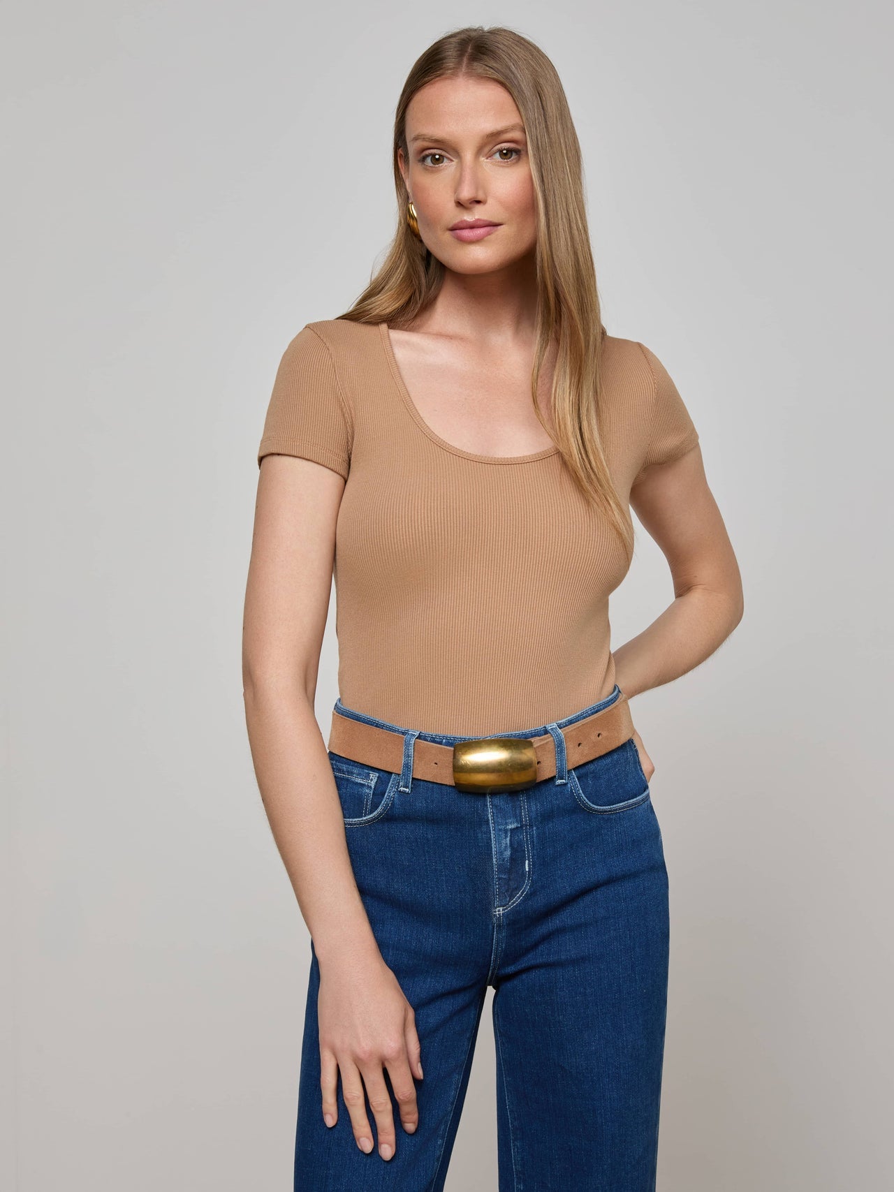 Brynlee Scoopneck Tee in Cinnamon Swirl | L'AGENCE near me
