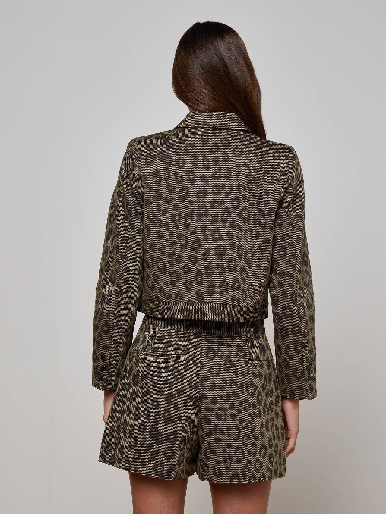 Marla Cropped Jacket in Tan Multi Leopard | L'AGENCE US