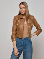 Kumi Cropped Leather Jacket in Soft Cognac | L'AGENCE for sale