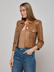 Kumi Cropped Leather Jacket in Soft Cognac | L'AGENCE for sale
