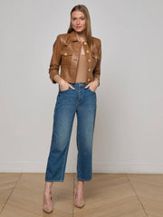 Kumi Cropped Leather Jacket in Soft Cognac | L'AGENCE for sale
