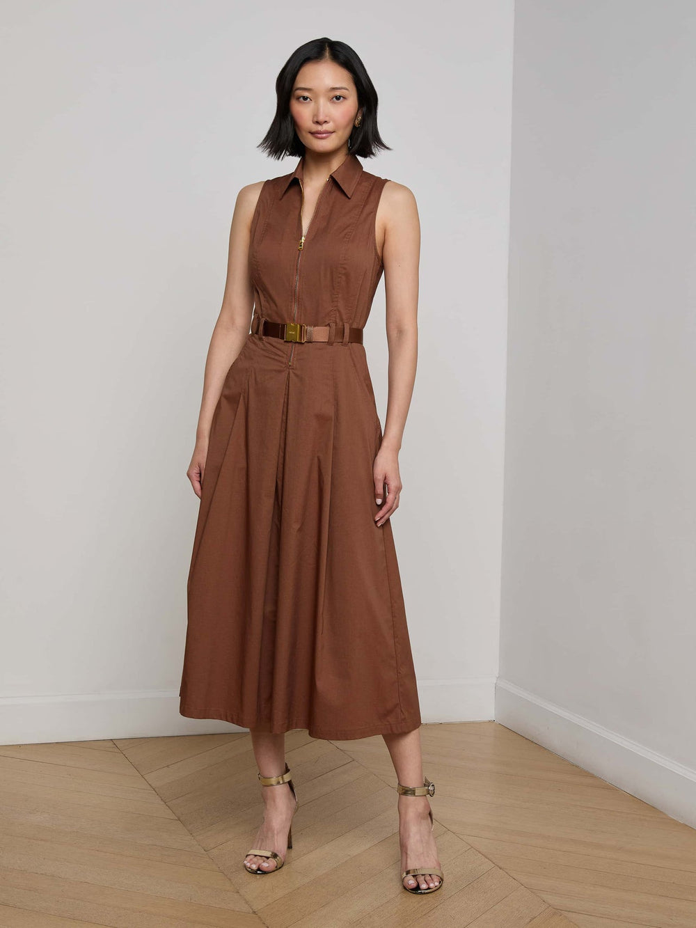 Kolton Midi Dress in Sepia Brown | L'AGENCE US