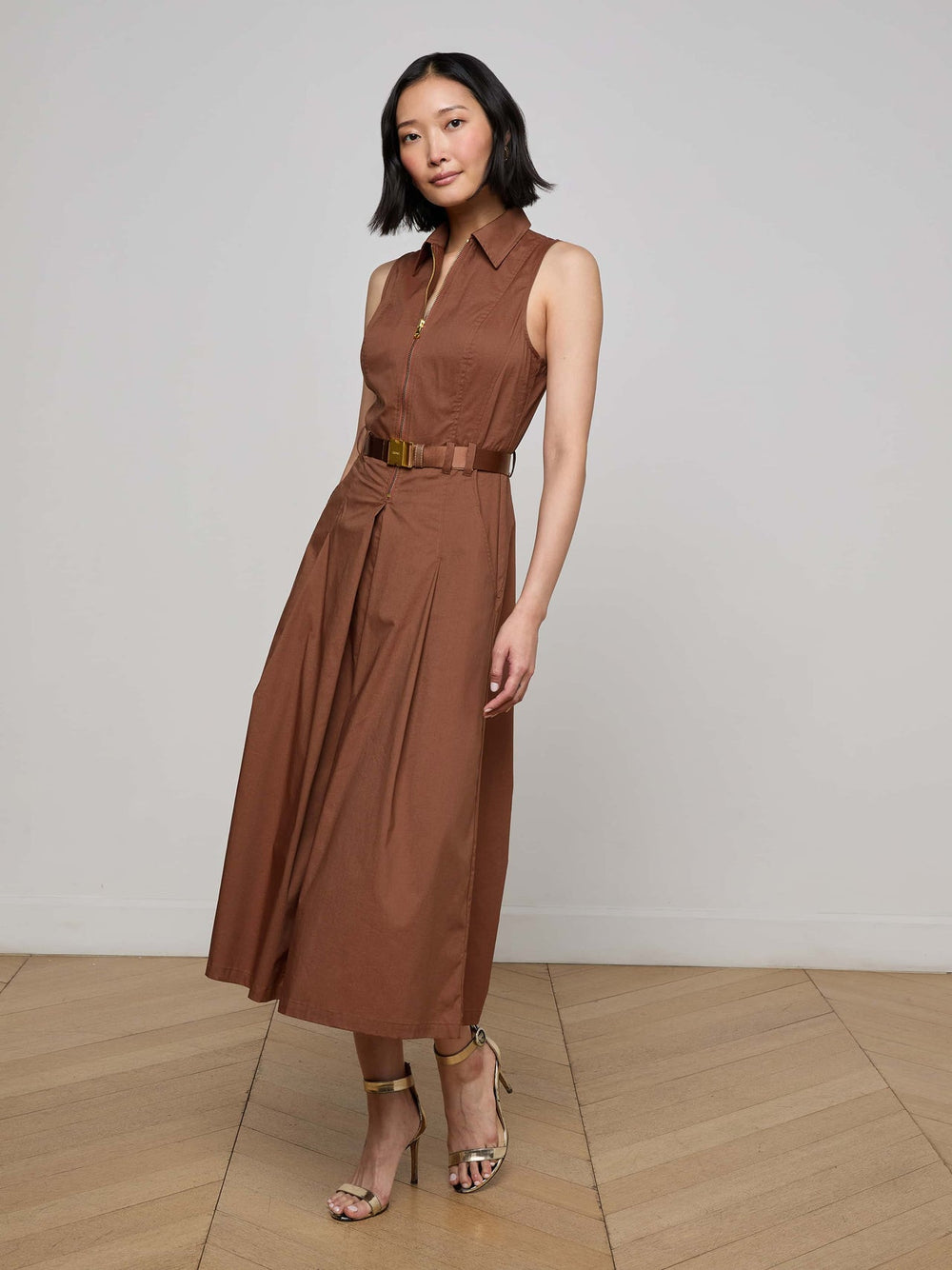Kolton Midi Dress in Sepia Brown | L'AGENCE US