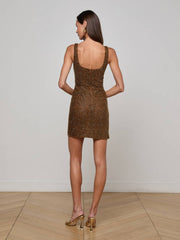 Inori Beaded Mini Dress in Antique Gold | L'AGENCE for sale