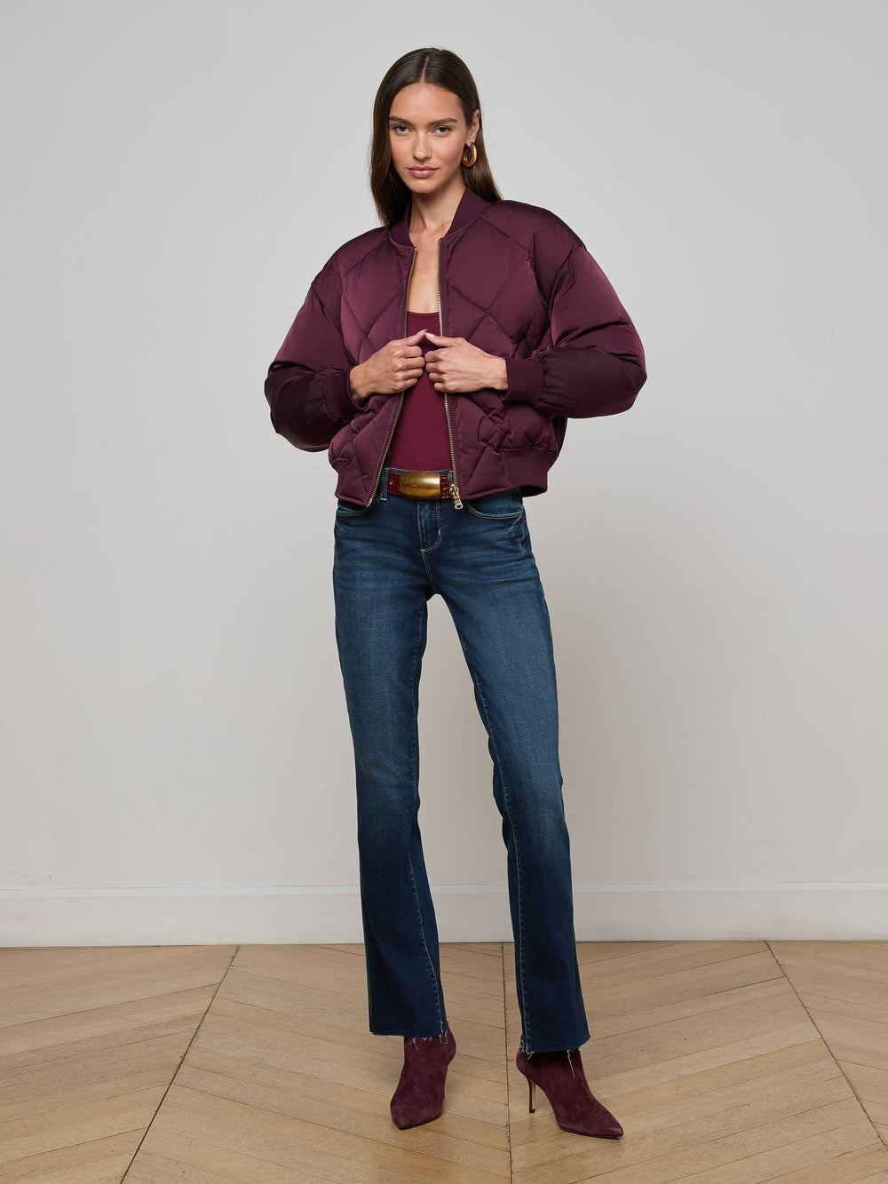 Violeta Reversible Puffer in Wine/Herringbone | L'AGENCE for sale